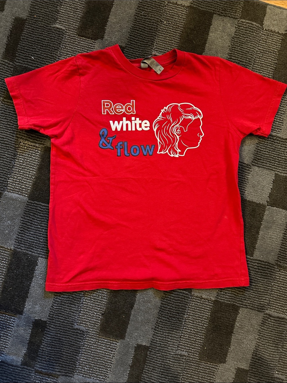 Red Graphic Short Sleeve Kids Tee - Red, White & Blue Print - size 8 (M)